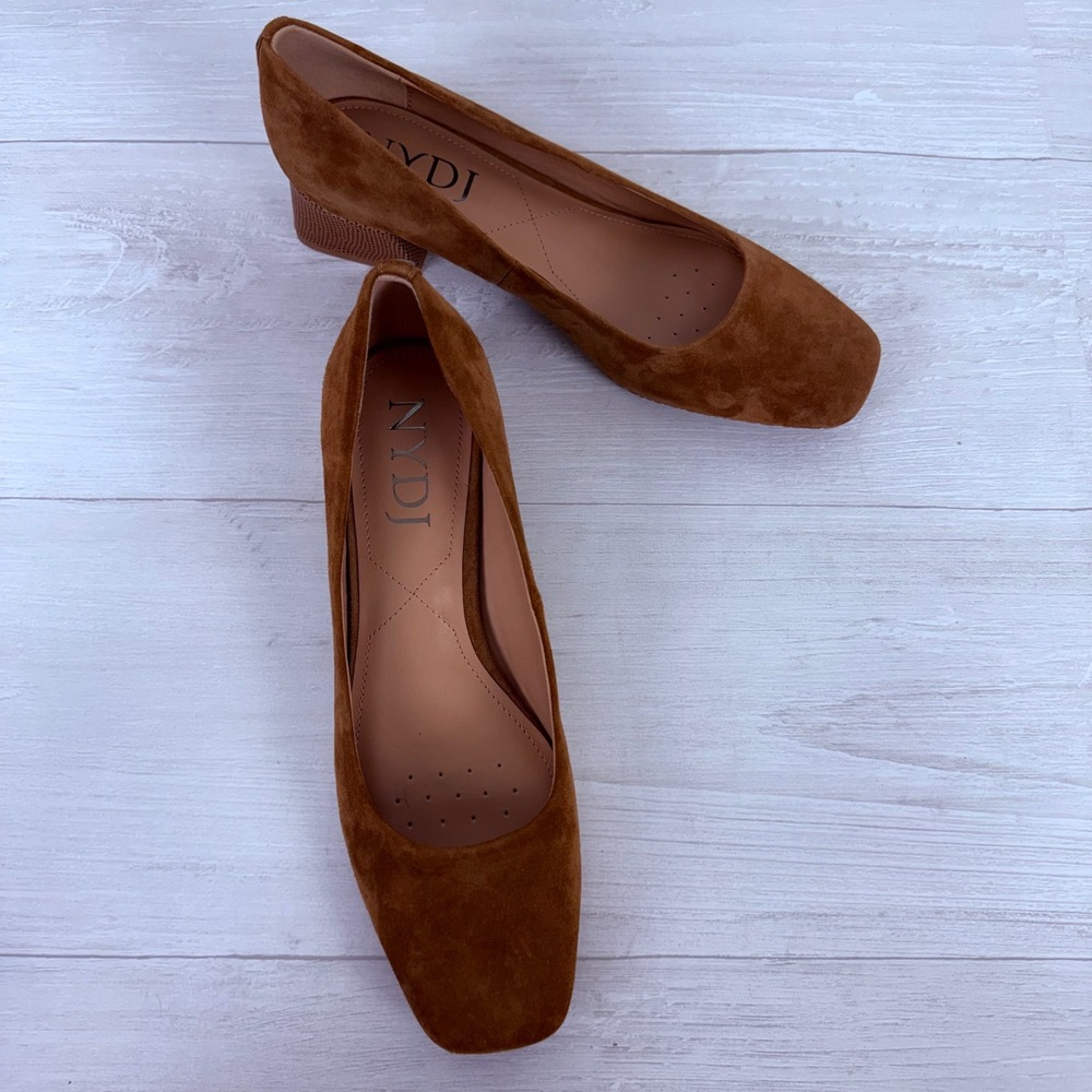 NYDJ Teddie Suede Block Heel Pumps Women 7.5 Brown Leather Square Toe Minimalist - Picture 14 of 14